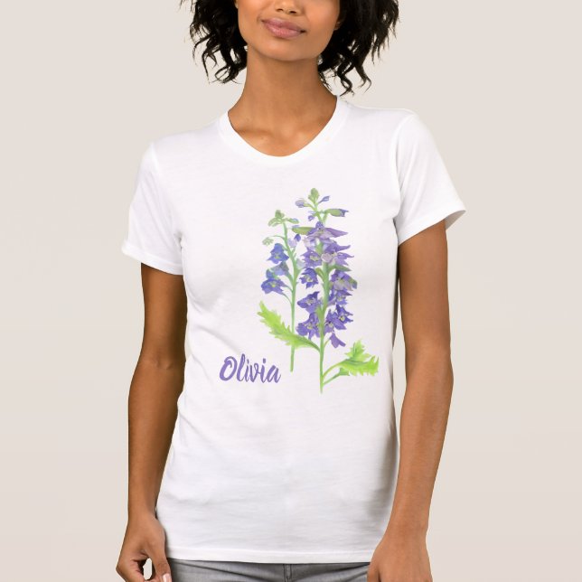 Julblomma Larkspur Watercolor T-Shirt (Framsida)