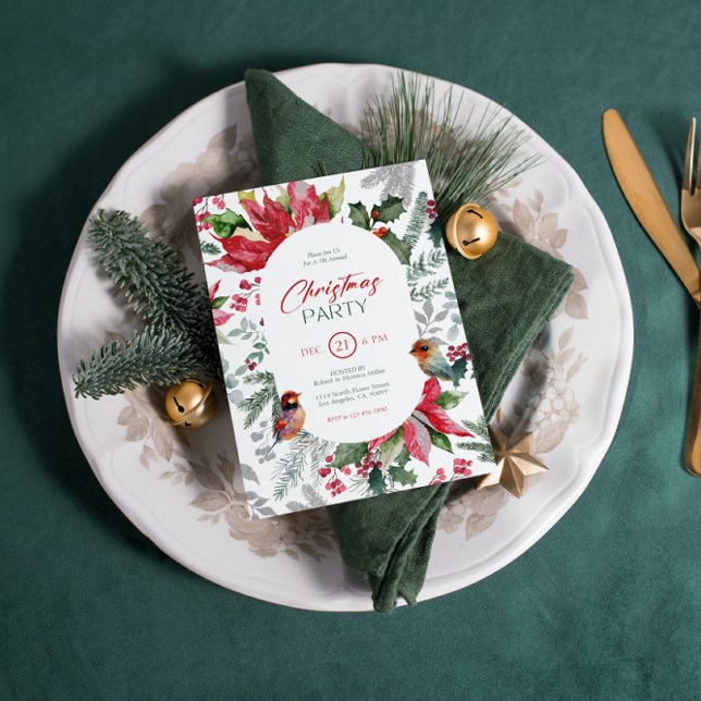 Julblomma och Löv vattenfärg Inbjudningar (Skapare uppladdad)