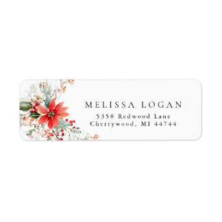 Julblomma Poinsettia bröllopsdesign Returadress Etikett