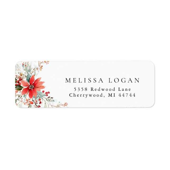 Julblomma Poinsettia bröllopsdesign Returadress Etikett (Framsidan)
