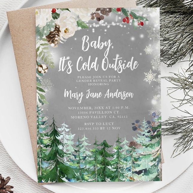 Julblomma Vita Snöflingor Köns Avslöjande Inbjudningar (Skapare uppladdad)