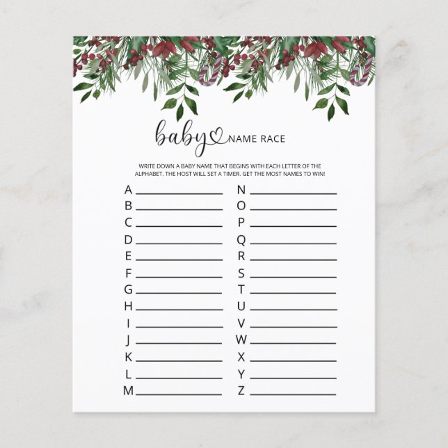 Julblommig bebisnamnstävlingsspel (Framsida)