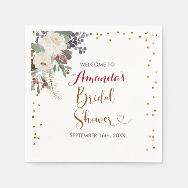 Julblommig bröllopsdusch servett (Framsidan)