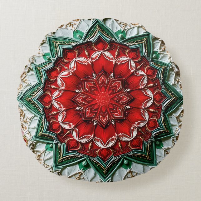 Julblommig Mandala Suveränitet Rund Kudde (Framsidan)