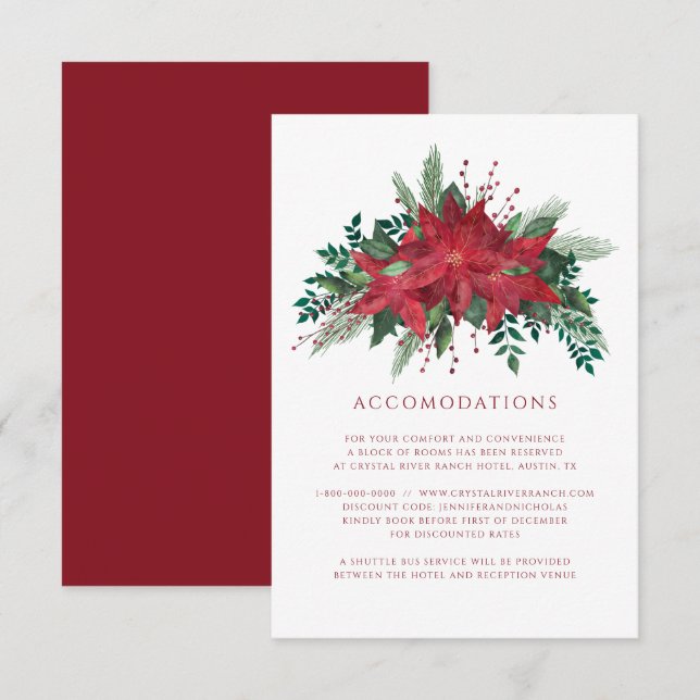 Julblommig Poinsettia Julbröllopsboende Tilläggskort (Fram/baksida)