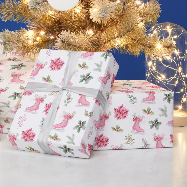 Julblommiga rosa skridskor presentpapper (Helgdagar)