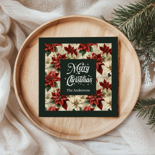 Julblommiga servetter Klassisk Röd Gröna Blommor