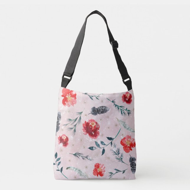 Julblommor blad Boho-mönster Axelväska (Framsida)