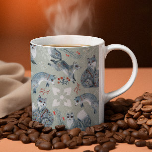 Julblommor, dekorerad grått foxes mönster kaffemugg