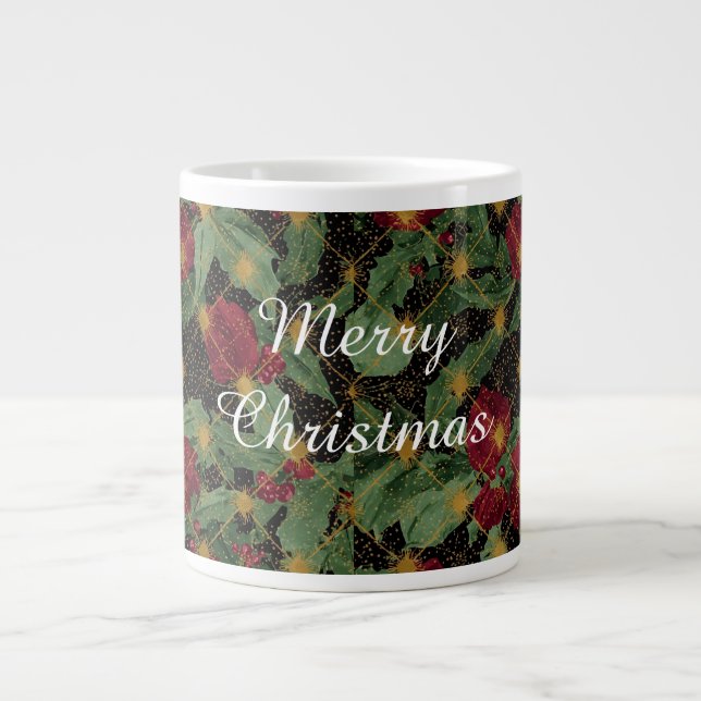 Julblommor Mönster, Guld Röd Grön Svart  Jumbo Mugg (Framsidan)