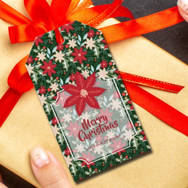 Julblommor Poinsettia Blad Högtid Jul Presentetikett (Skapare uppladdad)