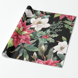 Julblommor Red White Poinsettias Black Presentpapper