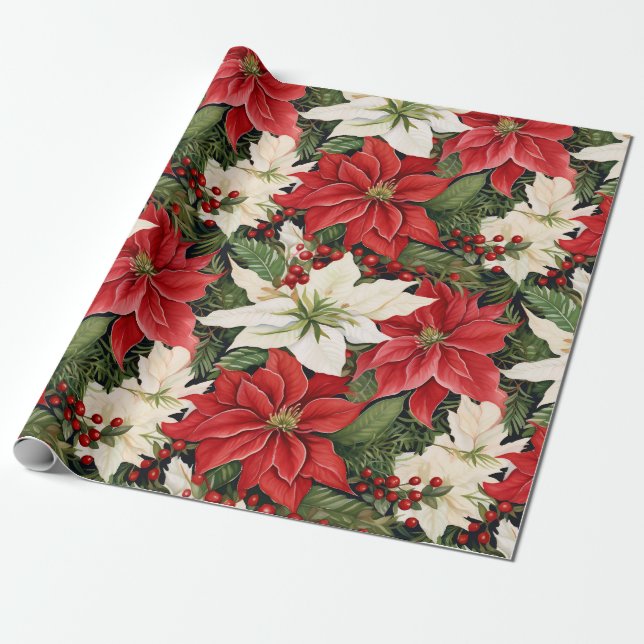 Julblommor Red White Presentpapper (Utrullad)