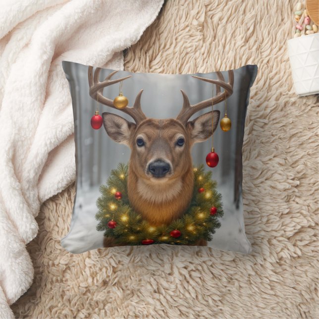 Julbock med självlysande krans kudde (Filt)
