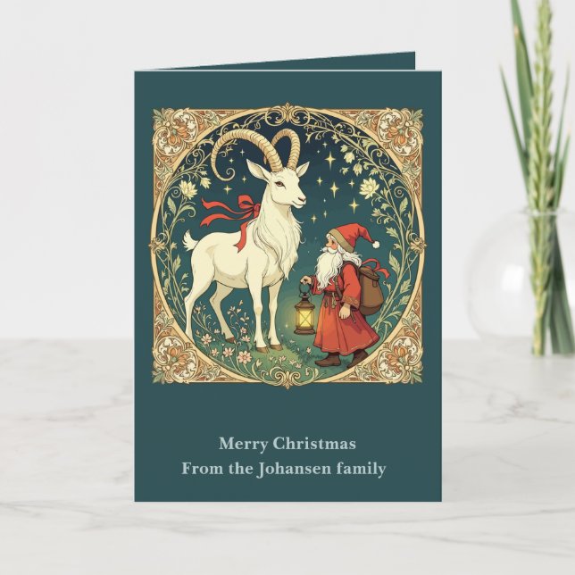 Julbock Och Jultomten Skandinavisk Jul Kort (Framsida)