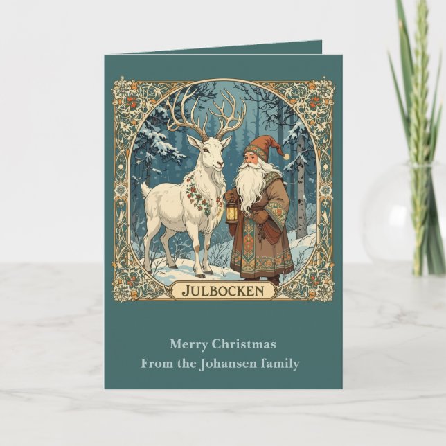 Julbock Och Jultomten Skandinavisk Julbocken Kort (Framsida)