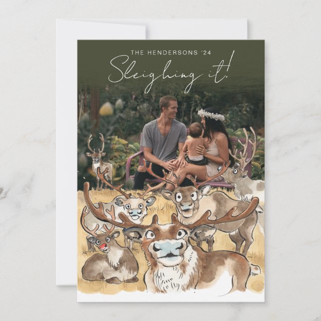 Julbockar semester fotokort Skogsgrön Julkort (Framsida)