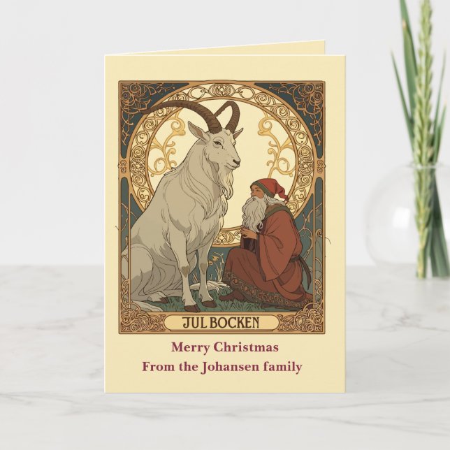 Julbocken And Jultomten Scandinavian Style Kort (Framsida)