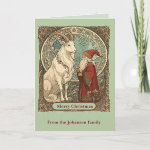Julbocken Yule Geten Och Jultomten Skandinavisk Kort