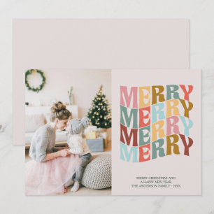 Julboho Pastel Merry Wave Typography Photo Julkort