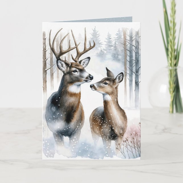 Julbok och Doe Vattenfärg Helgkort (Framsida)