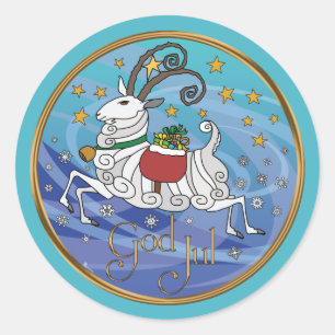 Julbok Yuletide Sticker Runt Klistermärke