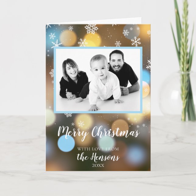 Julbokeh Ljus Personalizable Family Photo Kort (Framsida)