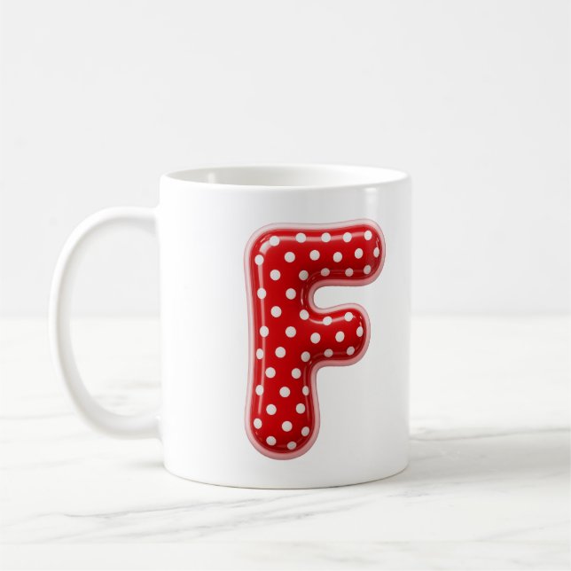 Julbokstav F röd prickig julmonogram Kaffemugg (Vänster)