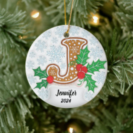 Julbokstav J med eget namn Julgransprydnad Keramik