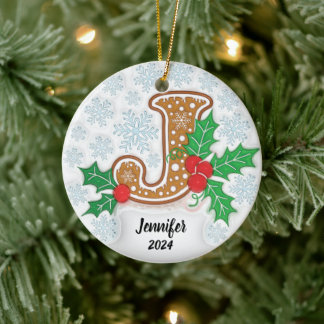 Julbokstav J med eget namn Julgransprydnad Keramik