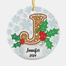 Julbokstav J med eget namn Julgransprydnad Keramik