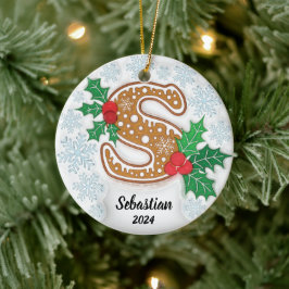 Julbokstav S Anpassad Namn Monogram Julgransprydnad Keramik