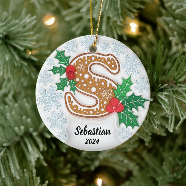 Julbokstav S Anpassad Namn Monogram Julgransprydnad Keramik (Träd)