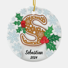 Julbokstav S Anpassad Namn Monogram Julgransprydnad Keramik