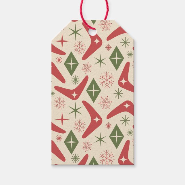 Julbomerangar i mitten av århundradet med diamante presentetikett (Framsidan)