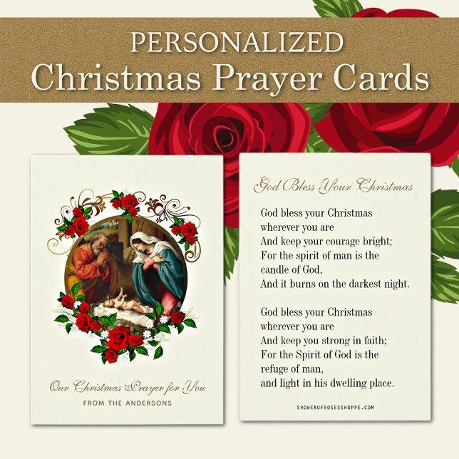 Julbön Kort Nativitet Jesus Mary Joseph (Personalized Religious Vintage Christmas Prayer Cards)
