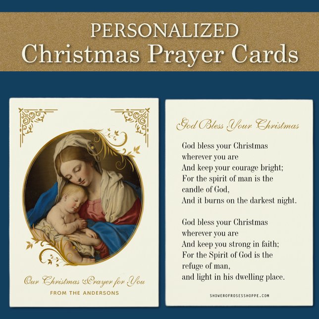 Julbön Kort Nativitet Mary och Jesus (Personalized Religious Vintage Catholic Christmas Prayer Cards )