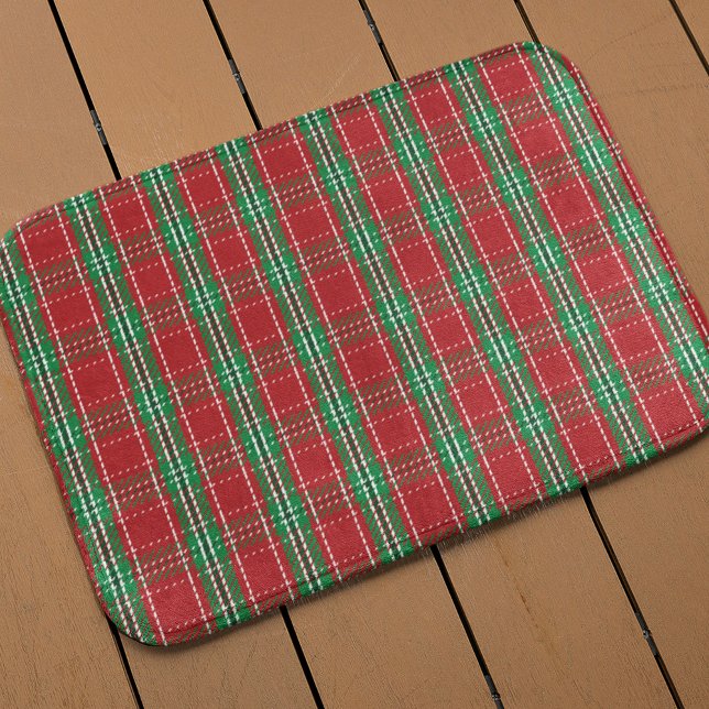 Julbondeshus Rustic Helgdag Red Play Badrumsmatta (Red and green holiday plaid pattern bath mat)