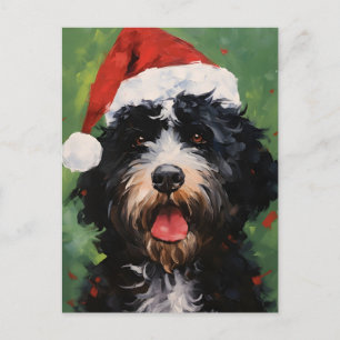 Julborstmålning med portugisisk vattenhund vykort