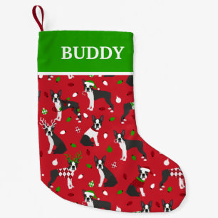 Julboston Terrier, liten julklapp Julstrumpa