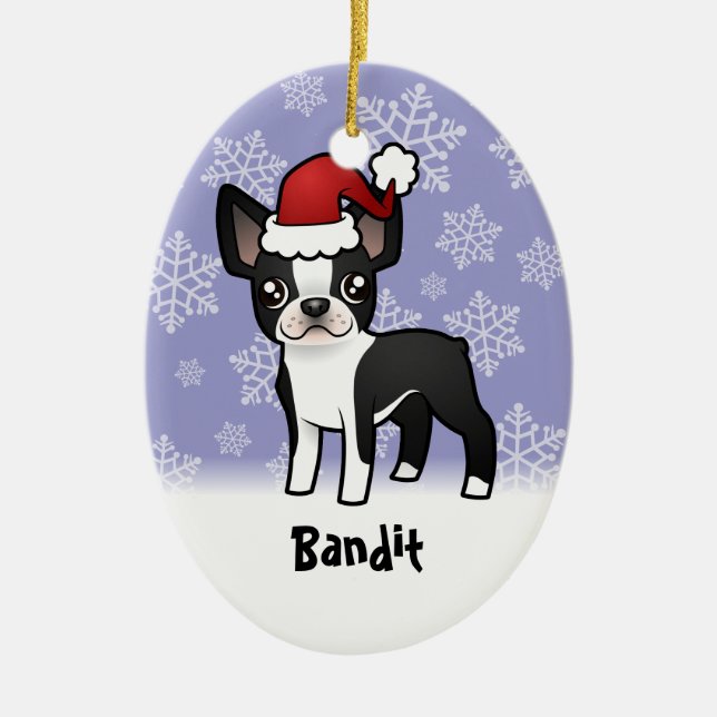 JulBoston Terrier (tillfoga ditt husdjurnamn), Julgransprydnad Keramik (Framsidan)