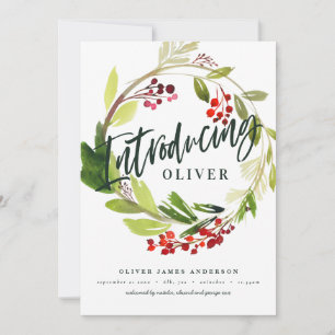 Julbotaniskt införande av födelsebesked julkort