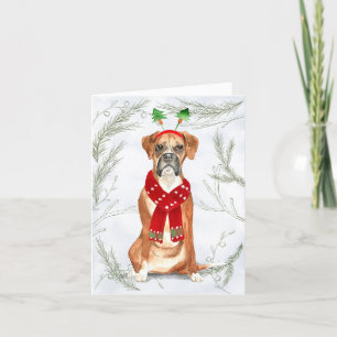 Julboxer Hund och Botaniskt Gräs Helgkort