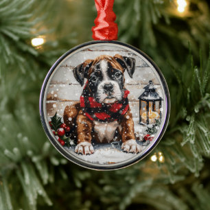 Julboxer Puppy Julgransprydnad Metall