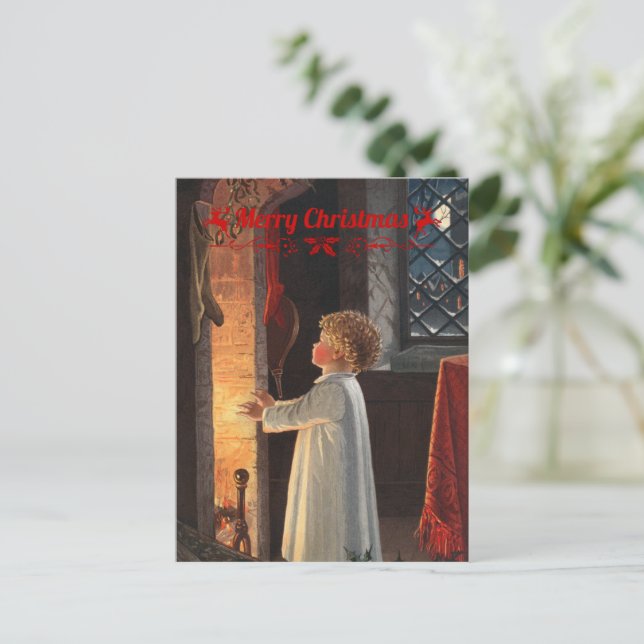 Julbrand, strumpor och ett barn helg vykort (Stående Fram)