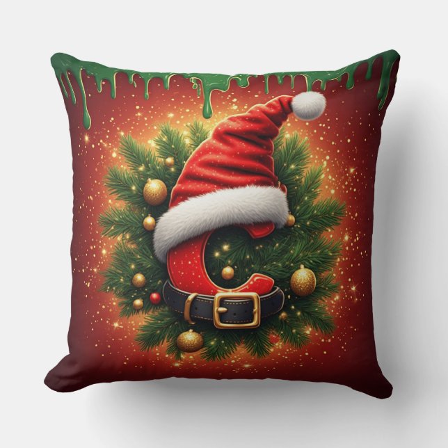 Julbrev C Med Festiv Tallkrona 🎄 Kudde (Framsida)