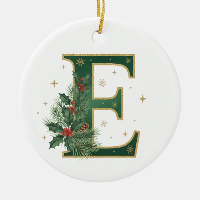 Julbrev E Julkran med Holly-monogram Julgransprydnad Keramik (Framsidan)