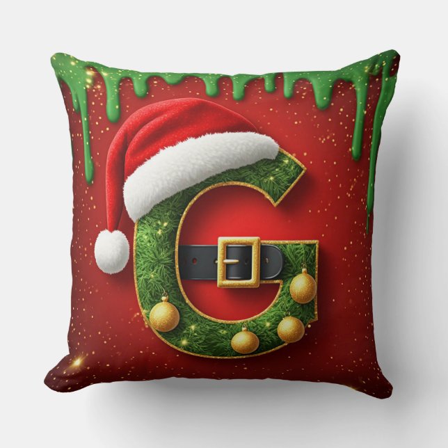 Julbrev G Med Festiv Semester Monogram🎄 Kudde (Framsida)