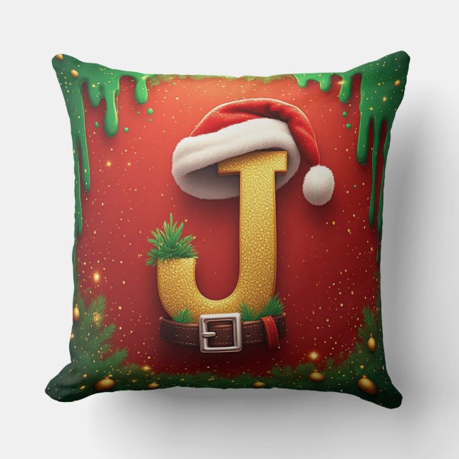 Julbrev J med julmonogram 🎅 Kudde (Framsida)