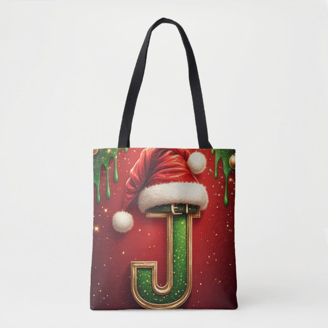 Julbrev J Med Ständig Grön Julkrans 🎅 Tygkasse (Framsida)